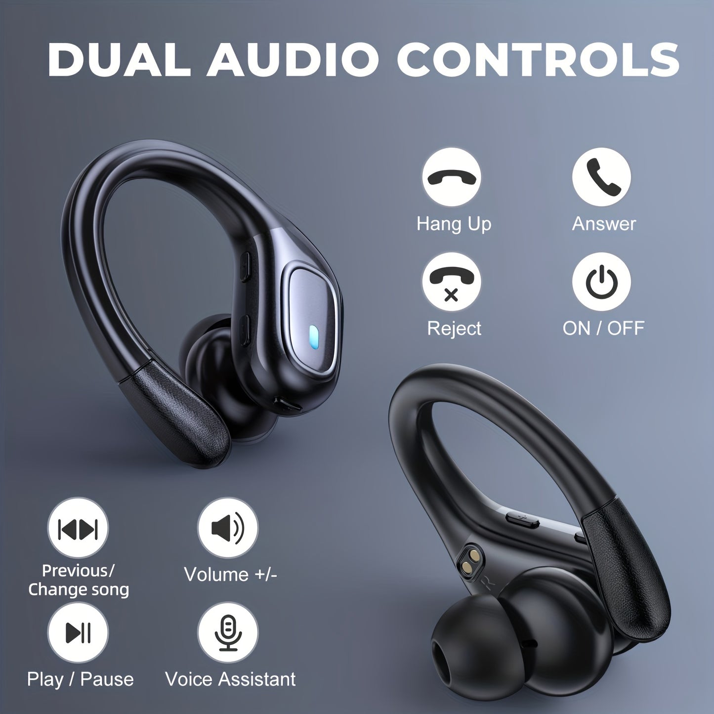 Supreme Wireless Earbuds for Sports - 75Hr Battery, HD Audio, LED Display, Noise Cancelling, Secure Over-Ear Hooks, Seamless Built-in Mic