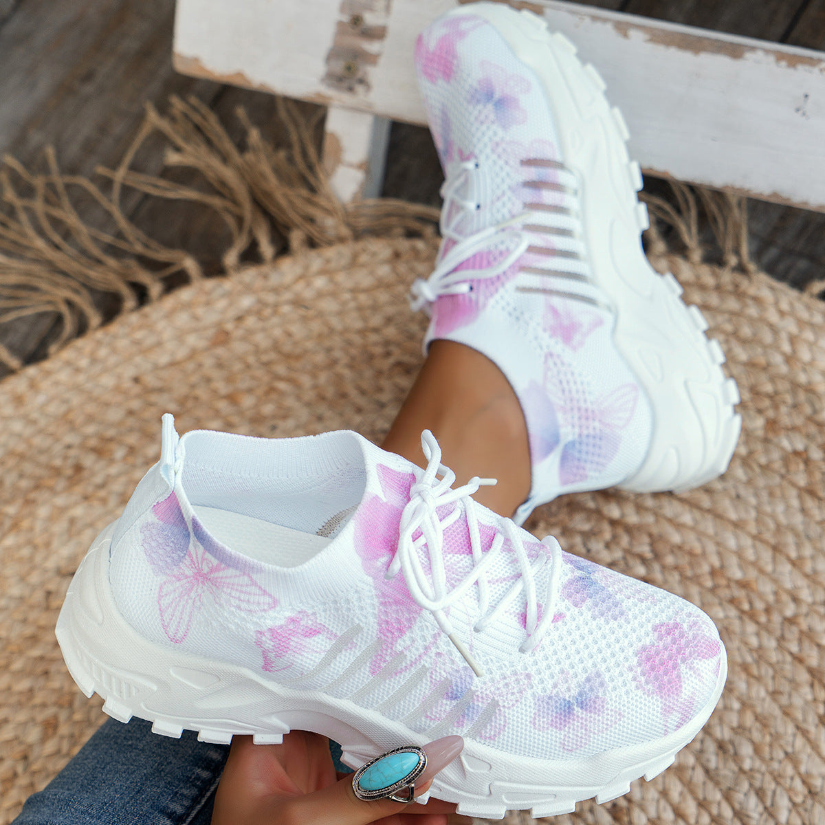 Butterfly Print Mesh Sneakers Women's