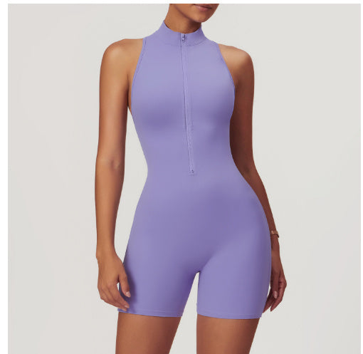 Fitness Yoga Jumpsuit With Zipper Summer Backless Shorts Jumpsuit Bodysuit For Women