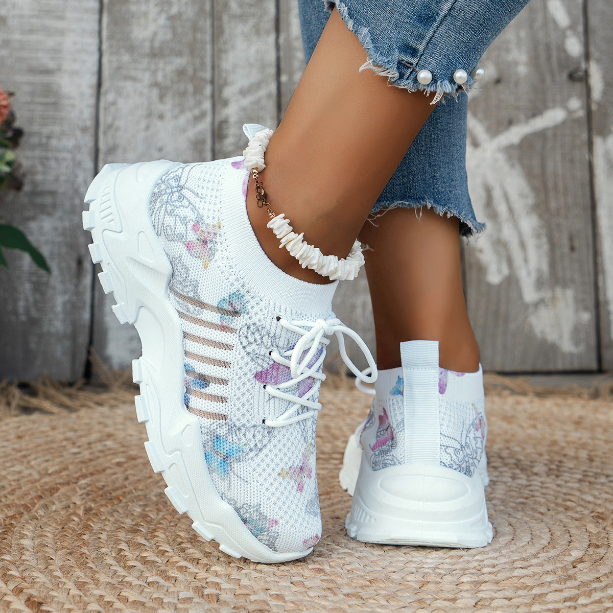 Butterfly Print Mesh Sneakers Women's