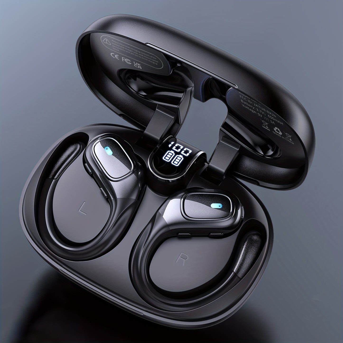 Supreme Wireless Earbuds for Sports - 75Hr Battery, HD Audio, LED Display, Noise Cancelling, Secure Over-Ear Hooks, Seamless Built-in Mic
