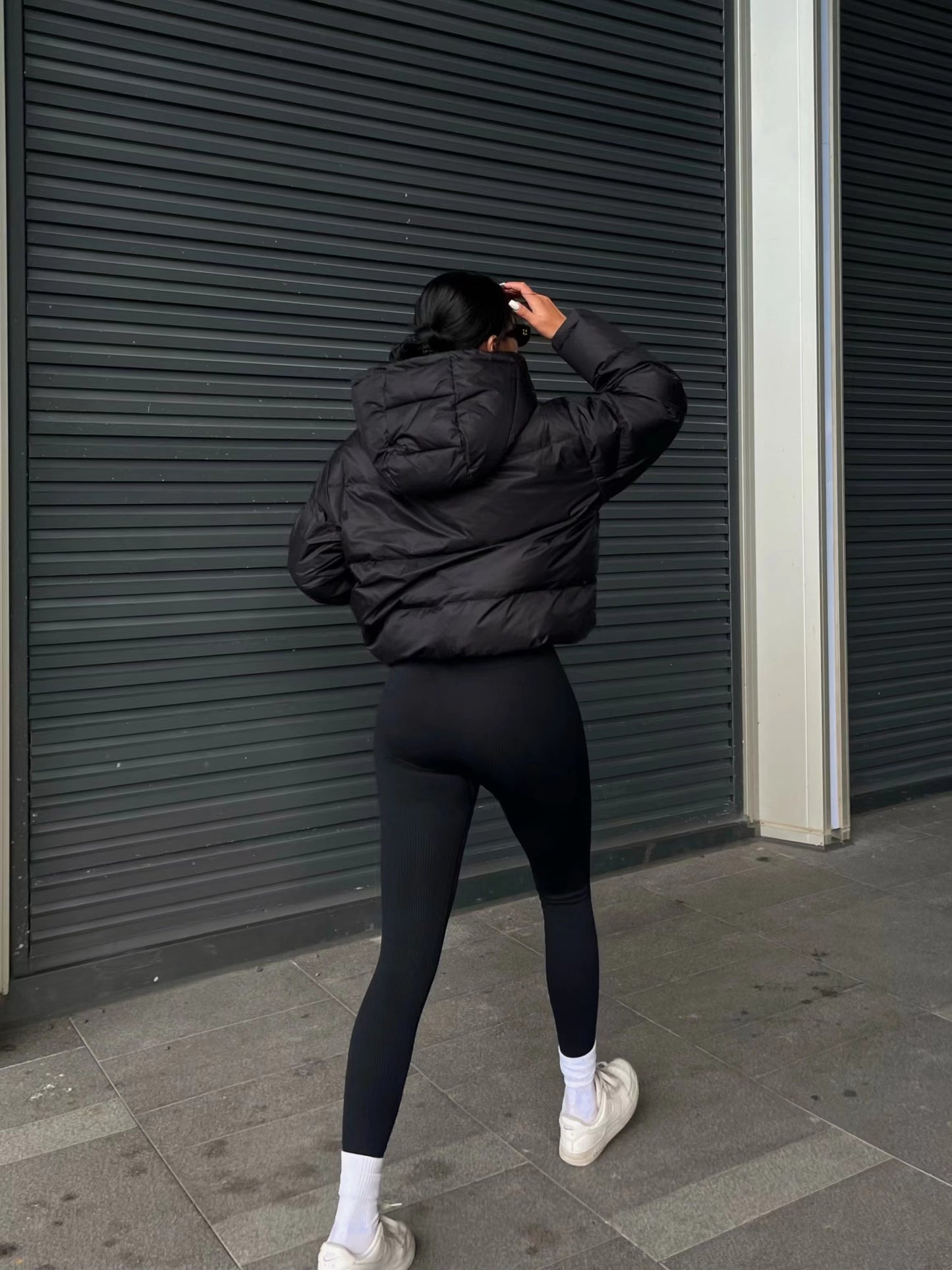 Long Sleeve Short Length Solid Drawstring Pleated Slim Coat, Winter Warm Women's Clothing