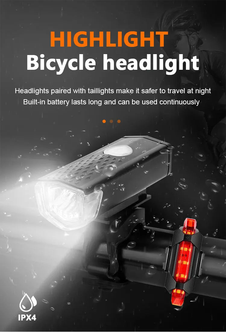 Waterproof MTB Bike USB rechargable LED light set