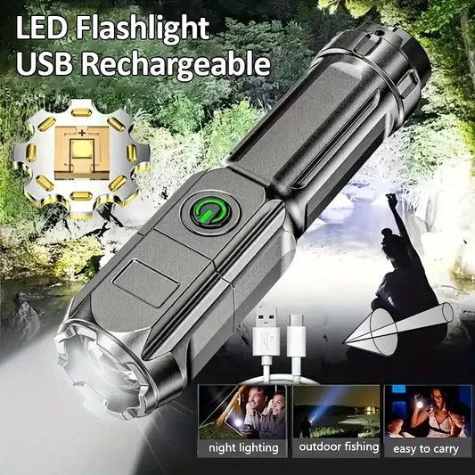 Tactical Super Bright LED USB Quad-Lighting Mode Flashlight