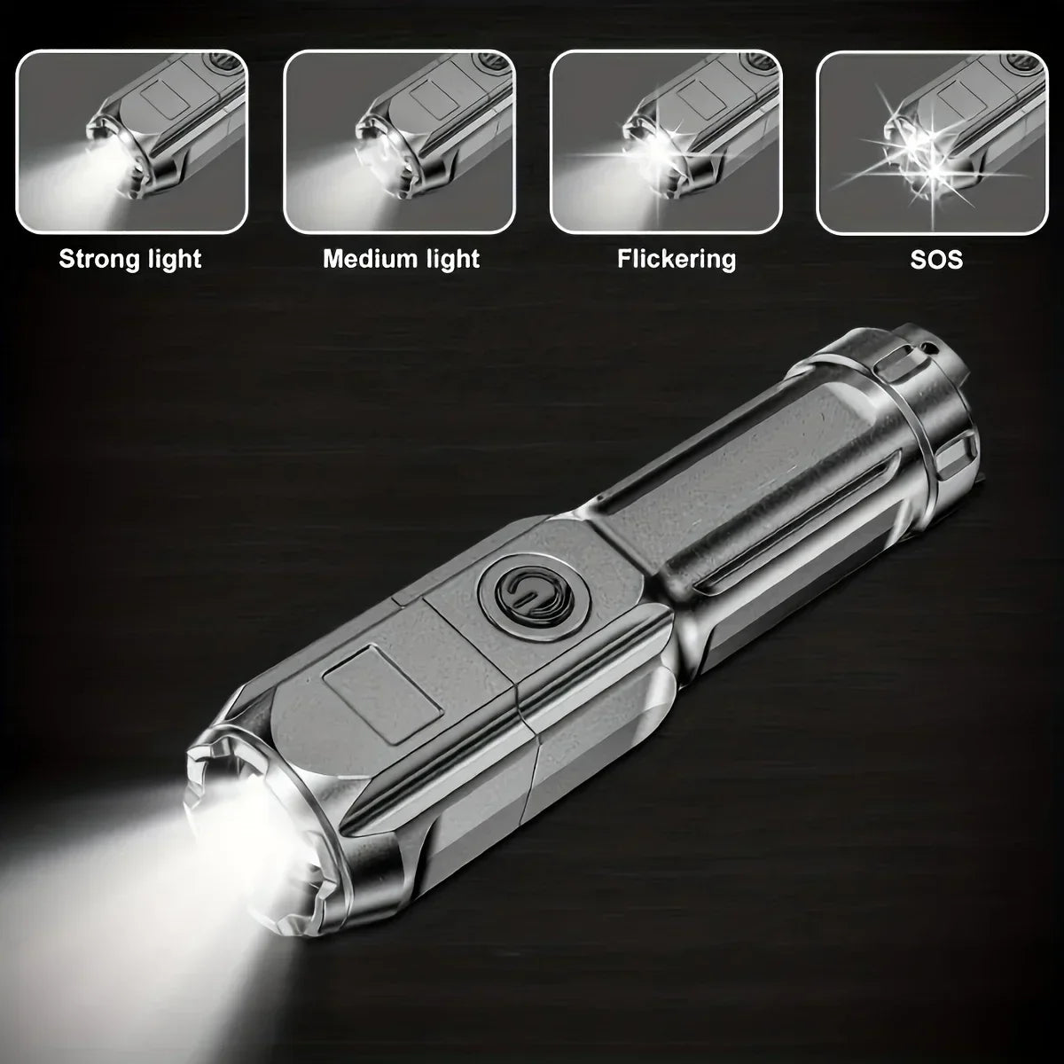 Tactical Super Bright LED USB Quad-Lighting Mode Flashlight