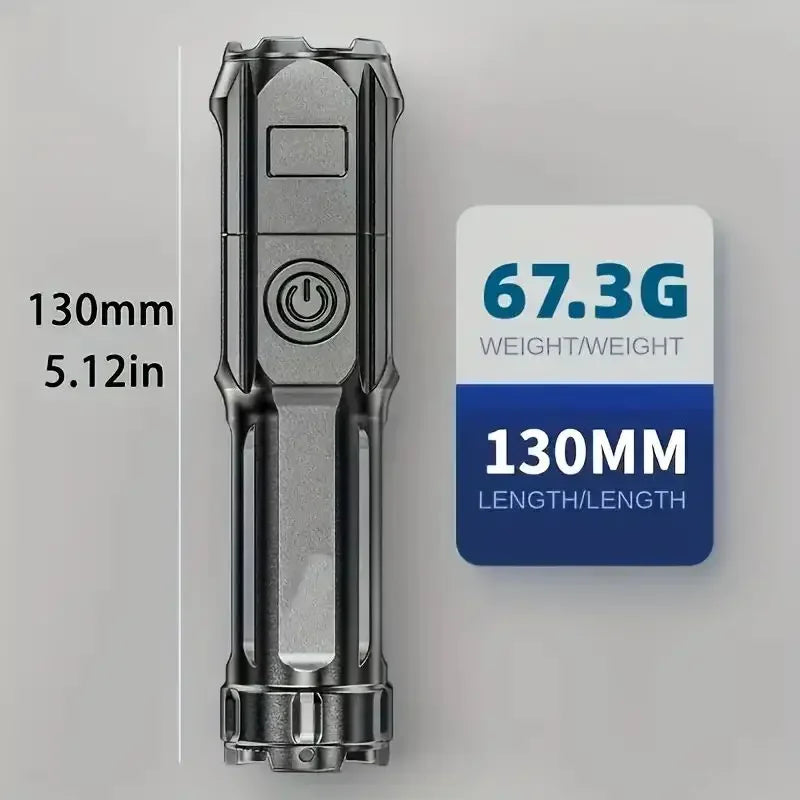 Tactical LED Zoom Flashlight – USB Rechargeable, 4 Modes, Long-Range Beam
