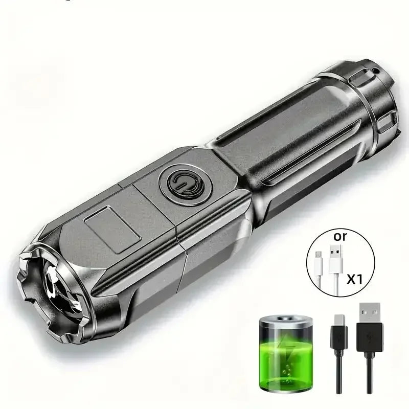 Tactical Super Bright LED USB Quad-Lighting Mode Flashlight