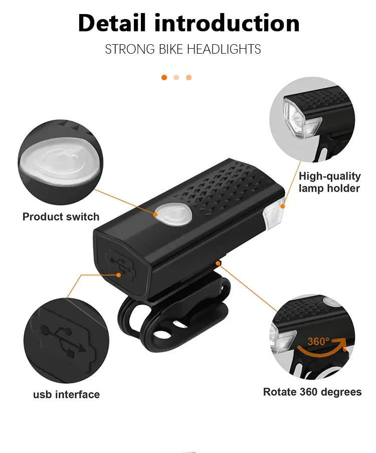 Waterproof MTB Bike USB rechargable LED light set