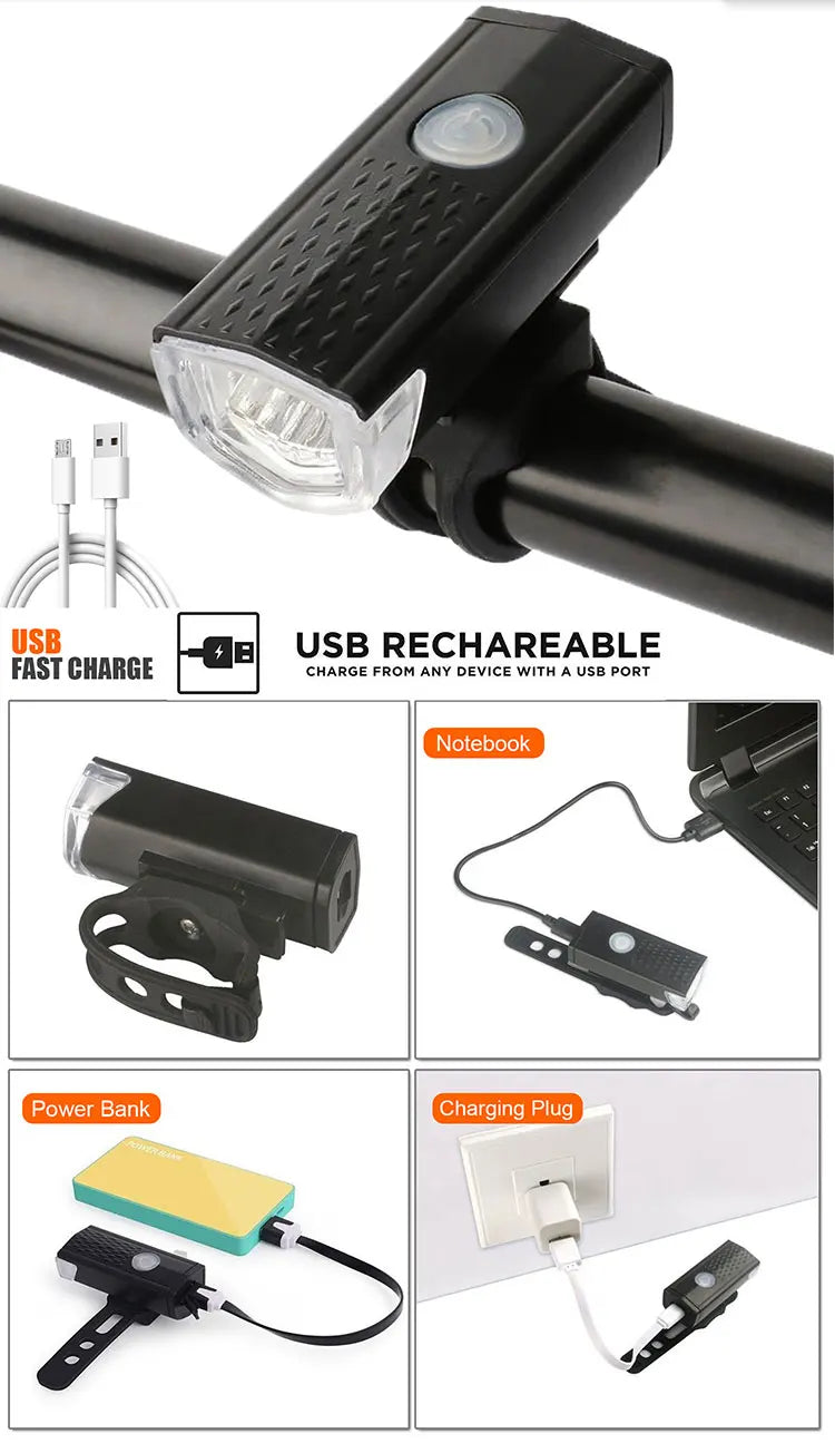Waterproof MTB Bike USB rechargable LED light set