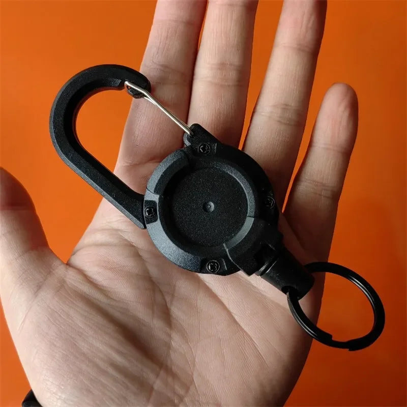1pcs Heavy Duty Retractable Pull Badges ID Reel Carabiner Key Chain Steel Wire Rope Buckle Key Holder Outdoor Keychain Tools