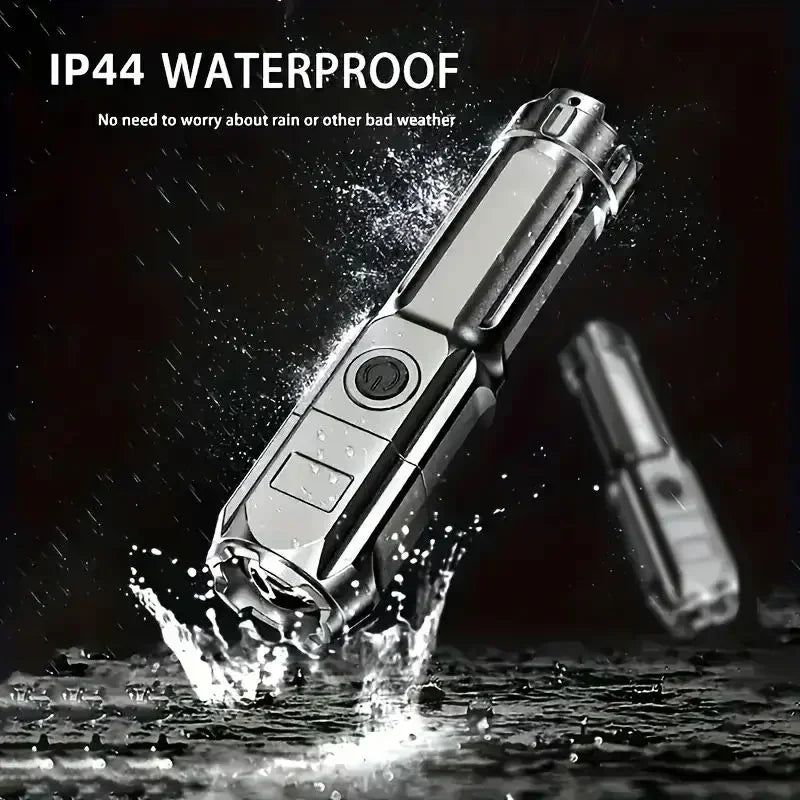Tactical LED Zoom Flashlight – USB Rechargeable, 4 Modes, Long-Range Beam