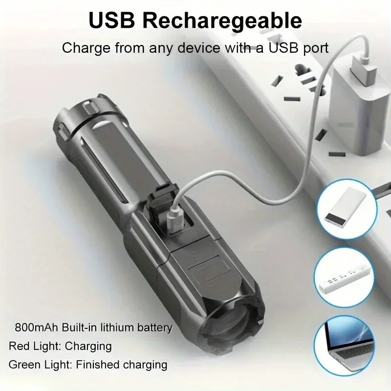 Tactical Super Bright LED USB Quad-Lighting Mode Flashlight