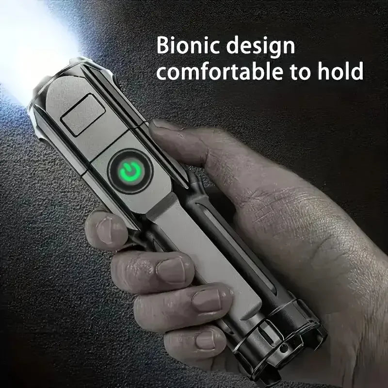 Tactical LED Zoom Flashlight – USB Rechargeable, 4 Modes, Long-Range Beam