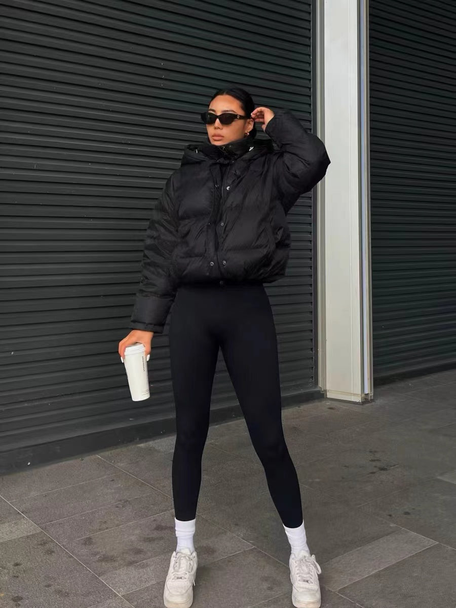 Long Sleeve Short Length Solid Drawstring Pleated Slim Coat, Winter Warm Women's Clothing
