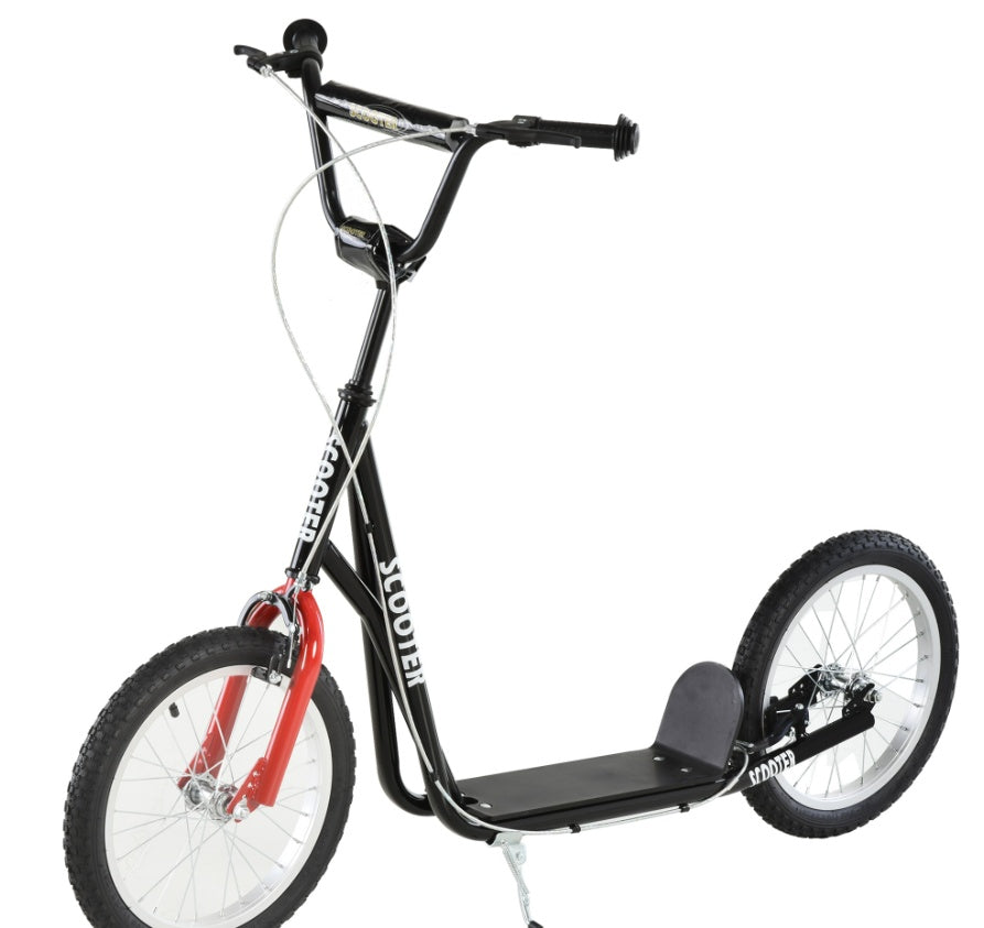 Kids Kick Scooter, Black, Adjustable Handlebar, Dual Rear Brakes, Inflatable Wheels
