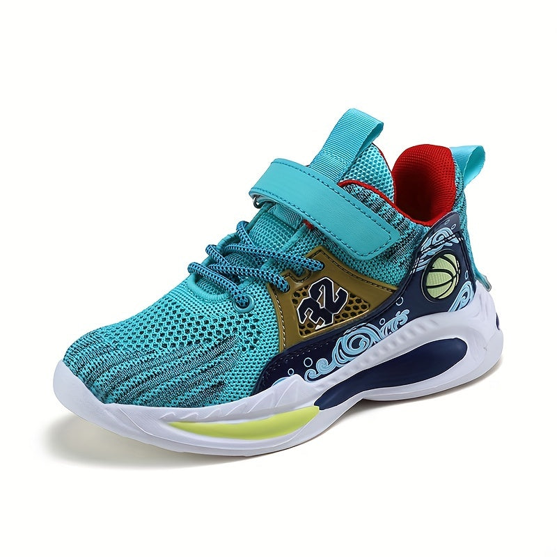 Boys Casual Sports Chunky Sneakers, Lace-up Breathable Mesh Running Shoes For Outdoor Sports