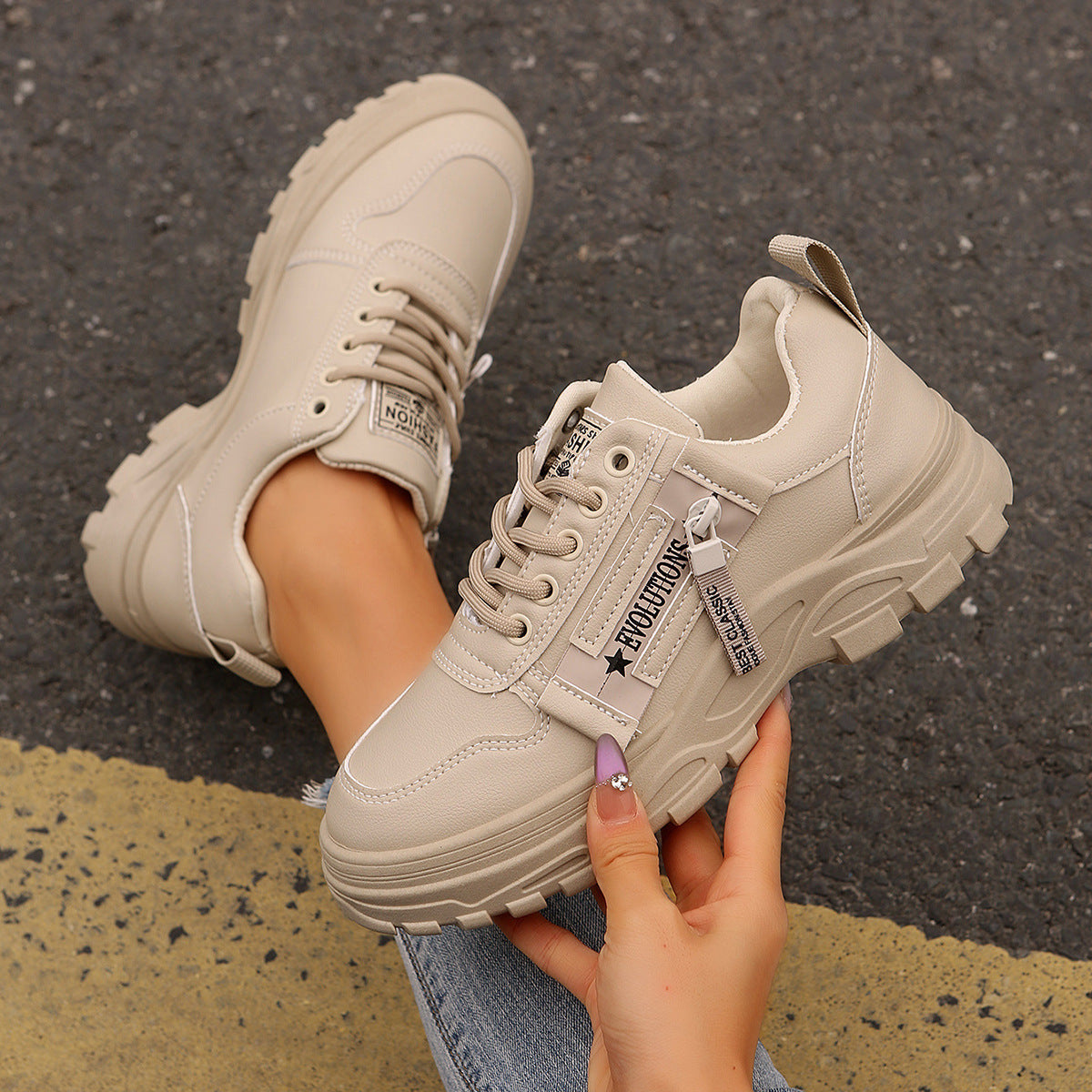 Lace-up Sports Shoes With Side-Zipper Design