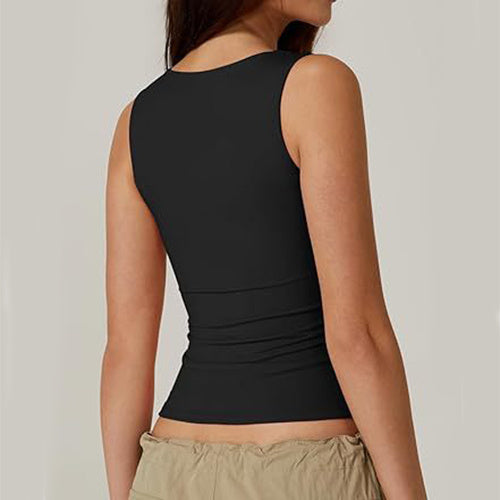 Summer Square-neck Tank Vest Ins Fashion Slim Solid Sleeveless Tops For Women