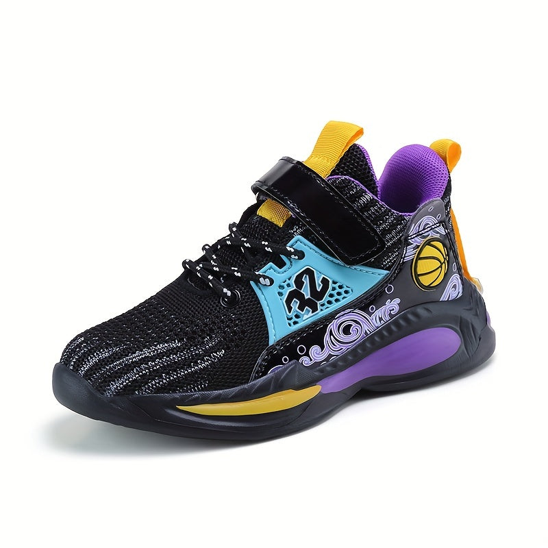 Boys Casual Sports Chunky Sneakers, Lace-up Breathable Mesh Running Shoes For Outdoor Sports