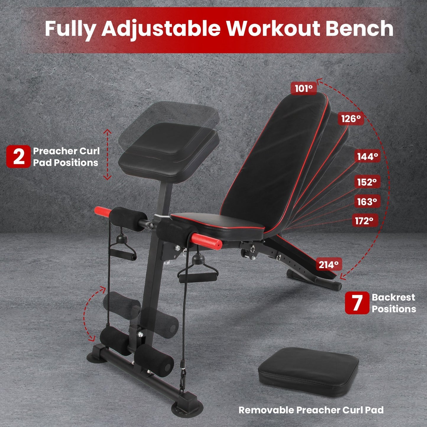 1Pc  Adjustable Weight Bench With Preacher Curl Pad Resistance