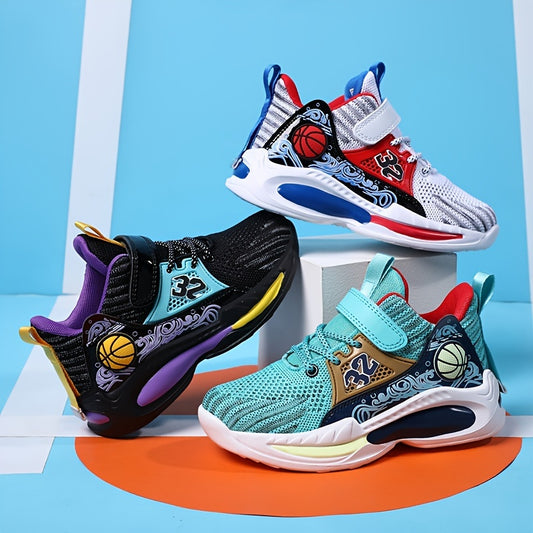 Boys Casual Sports Chunky Sneakers, Lace-up Breathable Mesh Running Shoes For Outdoor Sports