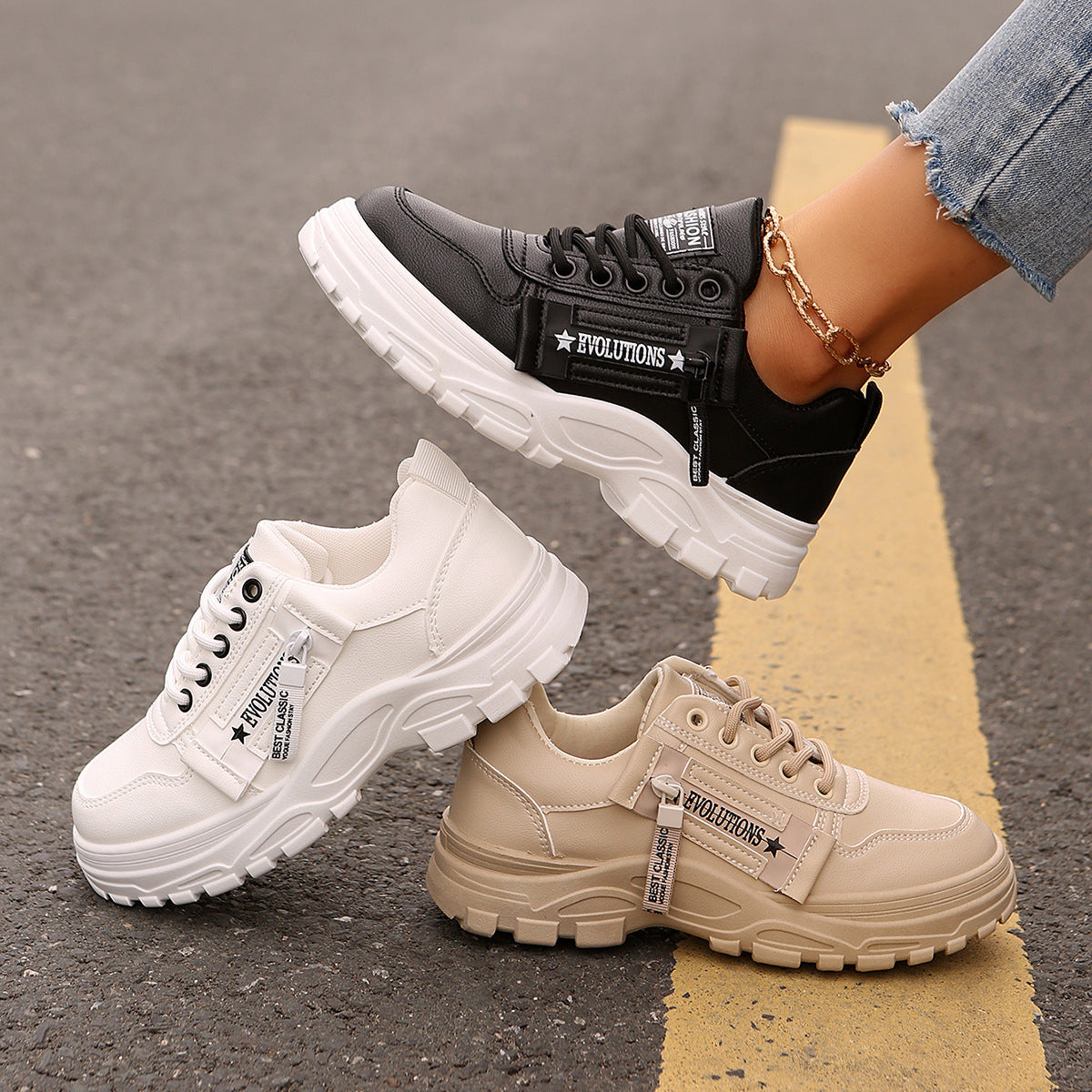 Lace-up Sports Shoes With Side-Zipper Design