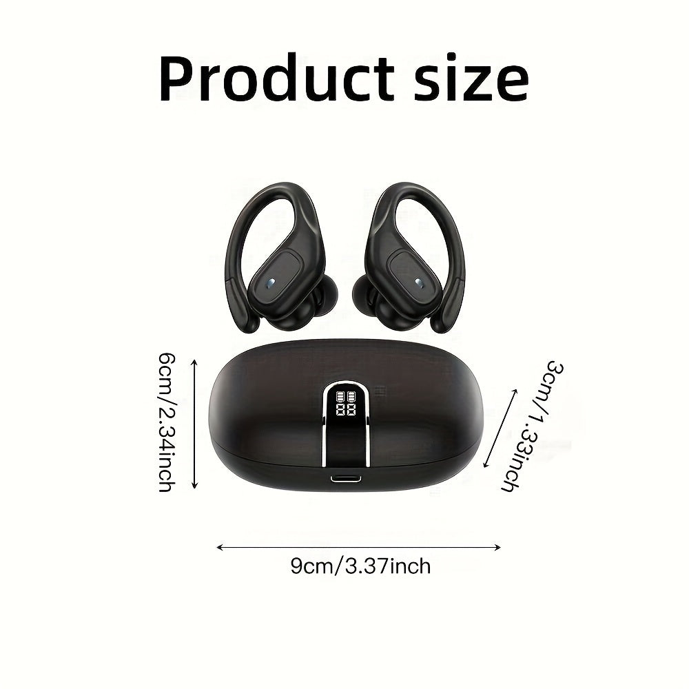 Supreme Wireless Earbuds for Sports - 75Hr Battery, HD Audio, LED Display, Noise Cancelling, Secure Over-Ear Hooks, Seamless Built-in Mic