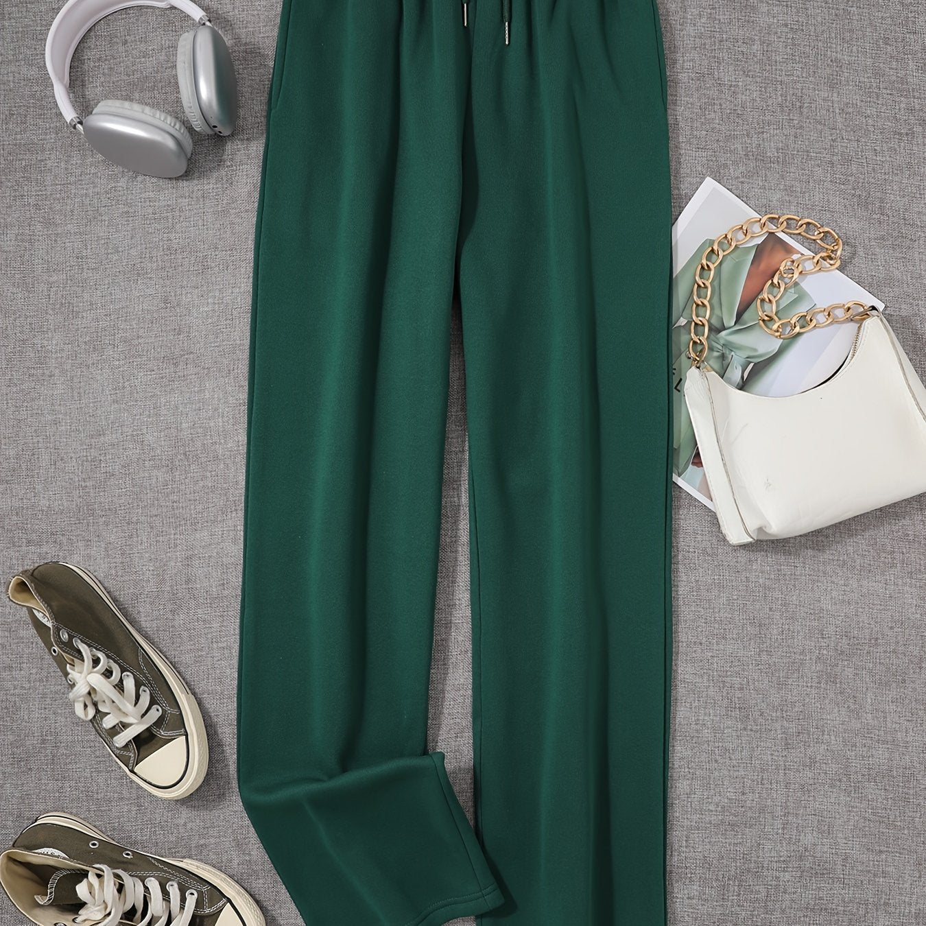 Comfortable High-Waisted Drawstring Sweatpants - Women's Fashion Clothing - Elastic Loose Fit, Long Length, Casual Style, Soft Fabric, Perfect for Daily Wear