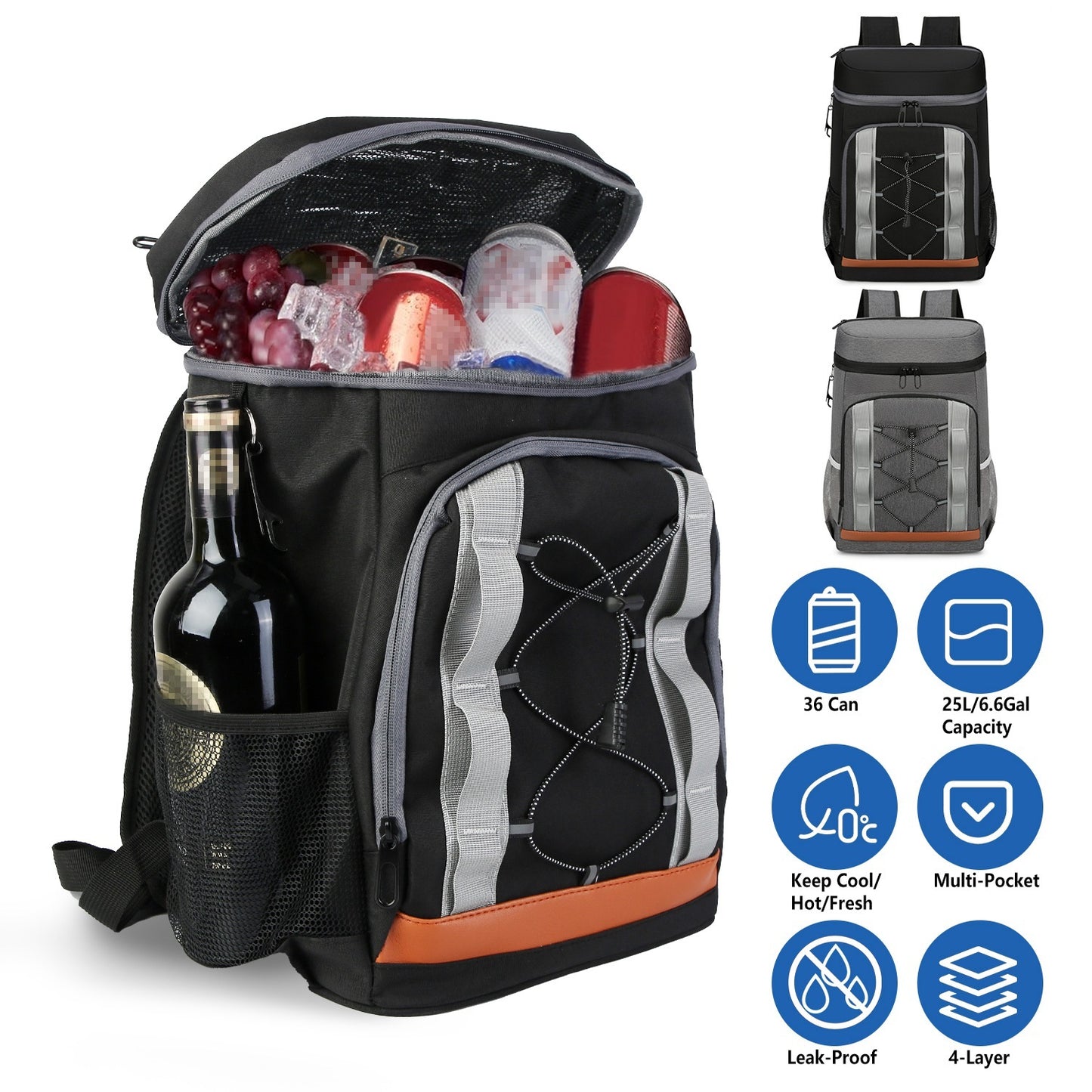 Grey-Black Options 1Pc Cooler Backpack