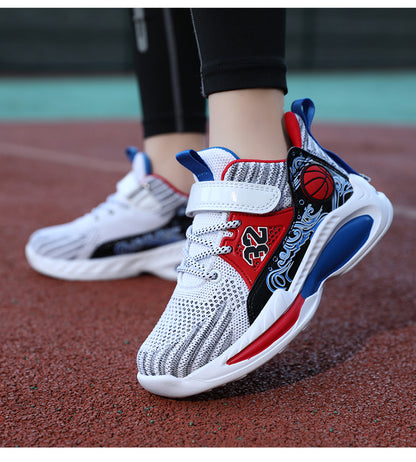 Boys Casual Sports Chunky Sneakers, Lace-up Breathable Mesh Running Shoes For Outdoor Sports