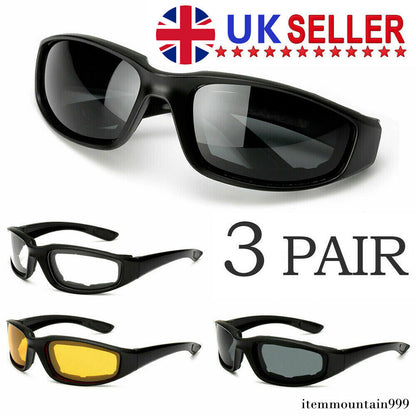 3 Pair Motorcycle Sports Padded Biker Riding Glasses