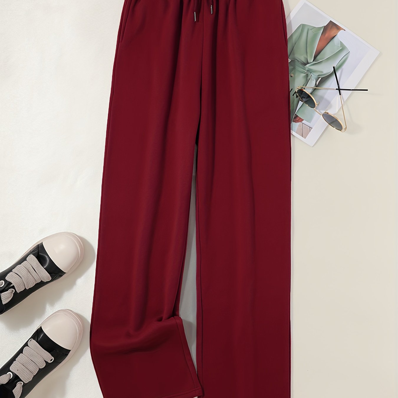 Comfortable High-Waisted Drawstring Sweatpants - Women's Fashion Clothing - Elastic Loose Fit, Long Length, Casual Style, Soft Fabric, Perfect for Daily Wear