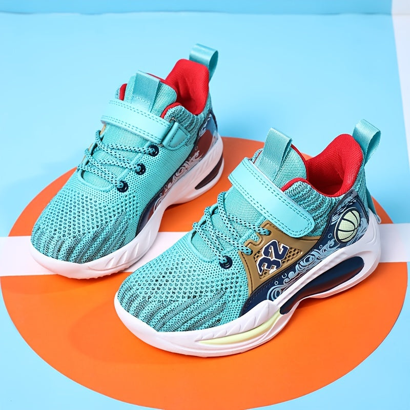 Boys Casual Sports Chunky Sneakers, Lace-up Breathable Mesh Running Shoes For Outdoor Sports