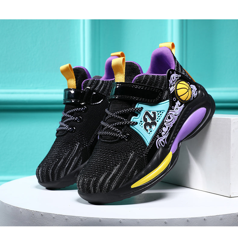 Boys Casual Sports Chunky Sneakers, Lace-up Breathable Mesh Running Shoes For Outdoor Sports