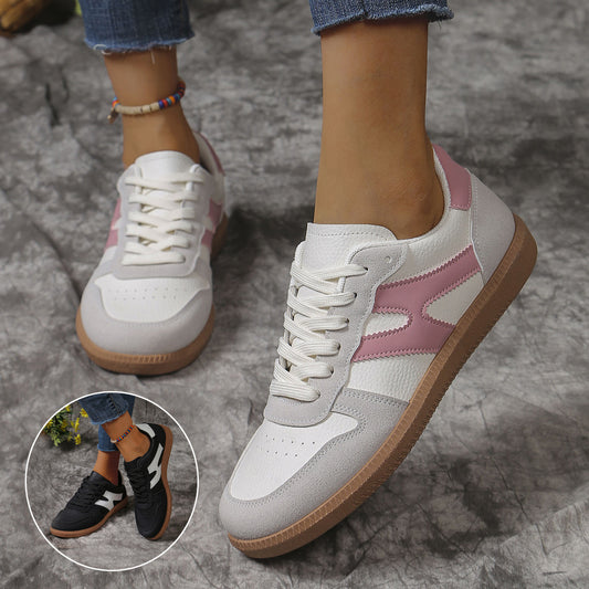 New Colorblock Lace-up Flats Shoes Fashion Round Toe Slip