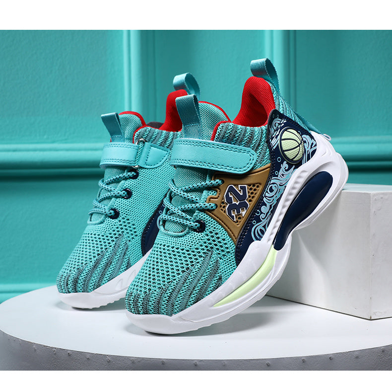 Boys Casual Sports Chunky Sneakers, Lace-up Breathable Mesh Running Shoes For Outdoor Sports