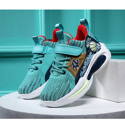 Boys Casual Sports Chunky Sneakers, Lace-up Breathable Mesh Running Shoes For Outdoor Sports
