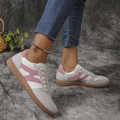 New Colorblock Lace-up Flats Shoes Fashion Round Toe Slip
