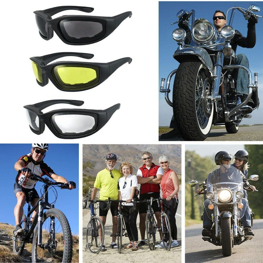 3 Pair Motorcycle Sports Padded Biker Riding Glasses