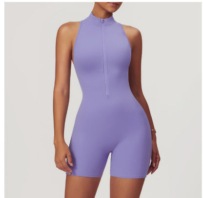 Fitness Yoga Jumpsuit With Zipper Summer Backless Shorts Jumpsuit Bodysuit For Women