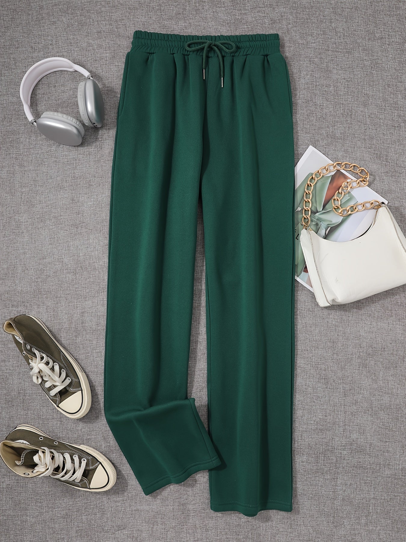 Comfortable High-Waisted Drawstring Sweatpants - Women's Fashion Clothing - Elastic Loose Fit, Long Length, Casual Style, Soft Fabric, Perfect for Daily Wear