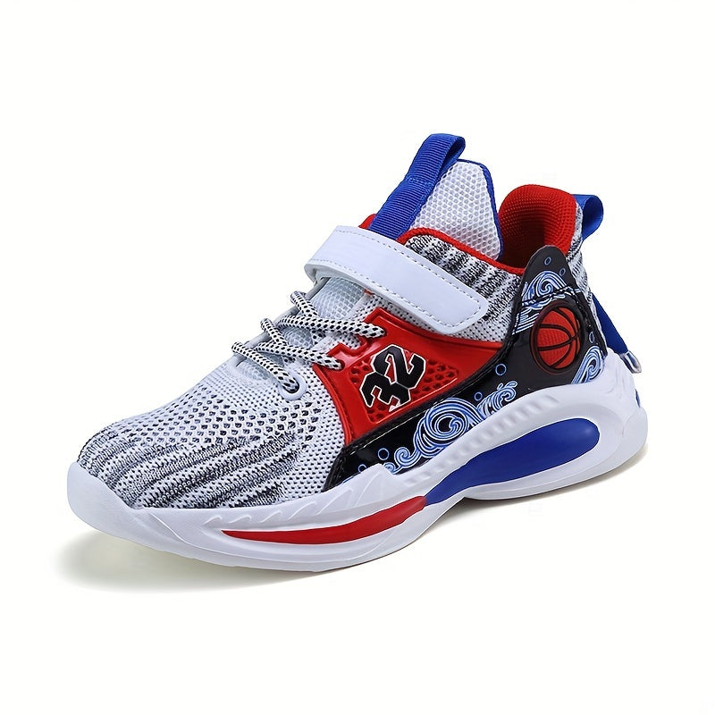 Boys Casual Sports Chunky Sneakers, Lace-up Breathable Mesh Running Shoes For Outdoor Sports