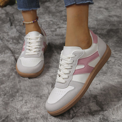 New Colorblock Lace-up Flats Shoes Fashion Round Toe Slip