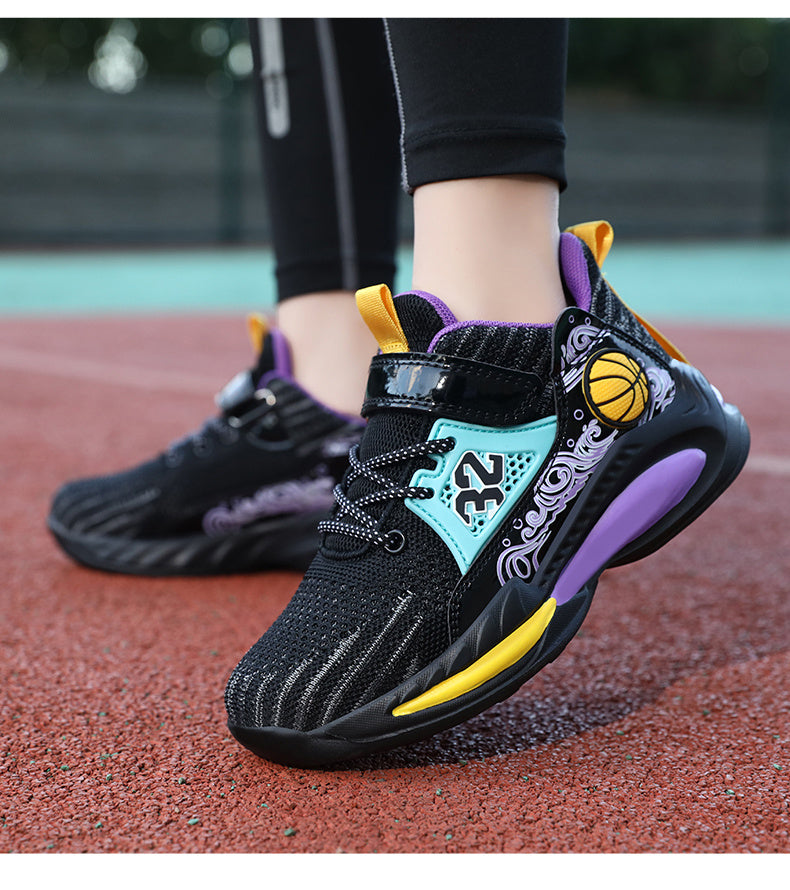 Boys Casual Sports Chunky Sneakers, Lace-up Breathable Mesh Running Shoes For Outdoor Sports