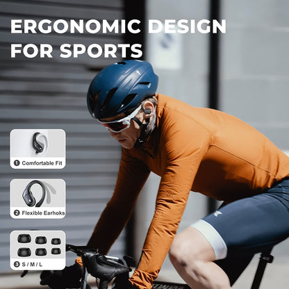 Supreme Wireless Earbuds for Sports - 75Hr Battery, HD Audio, LED Display, Noise Cancelling, Secure Over-Ear Hooks, Seamless Built-in Mic