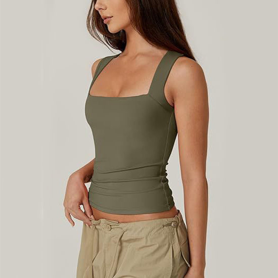 Summer Square-neck Tank Vest Ins Fashion Slim Solid Sleeveless Tops For Women