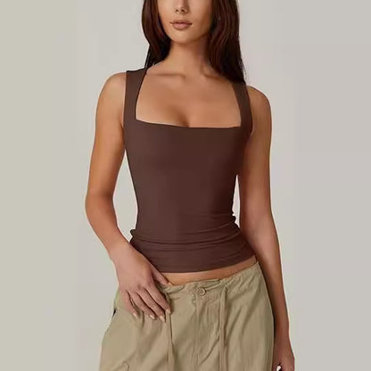 Summer Square-neck Tank Vest Ins Fashion Slim Solid Sleeveless Tops For Women