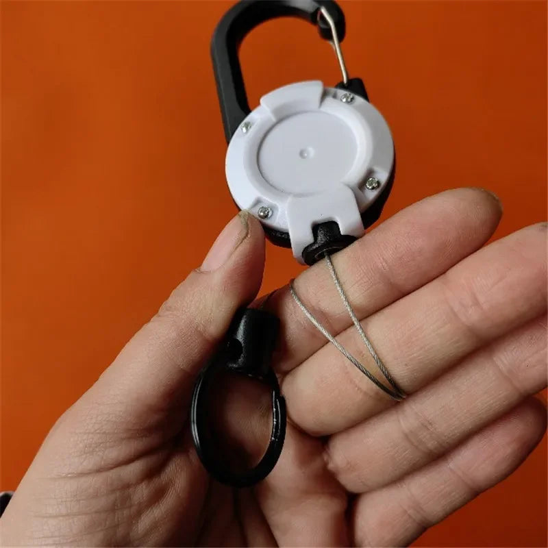 1pcs Heavy Duty Retractable Pull Badges ID Reel Carabiner Key Chain Steel Wire Rope Buckle Key Holder Outdoor Keychain Tools