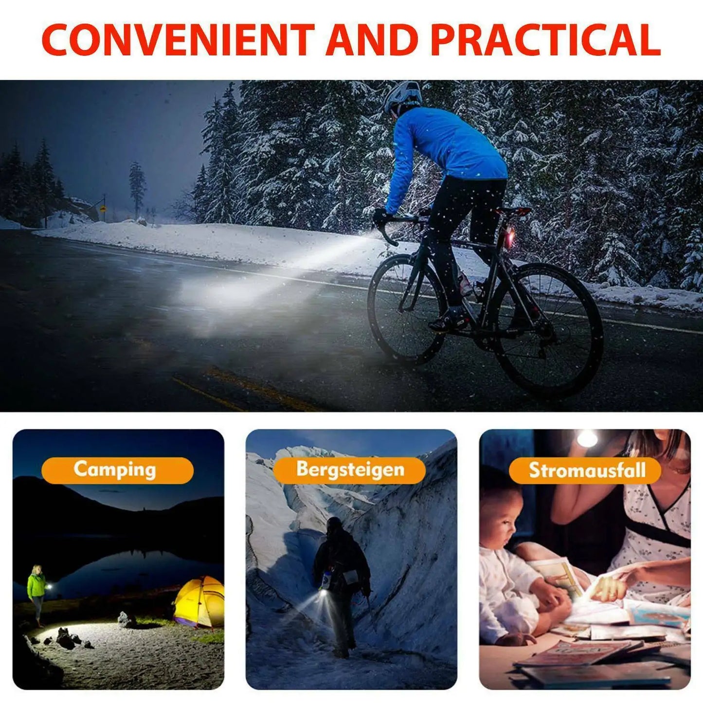 Waterproof MTB Bike USB rechargable LED light set