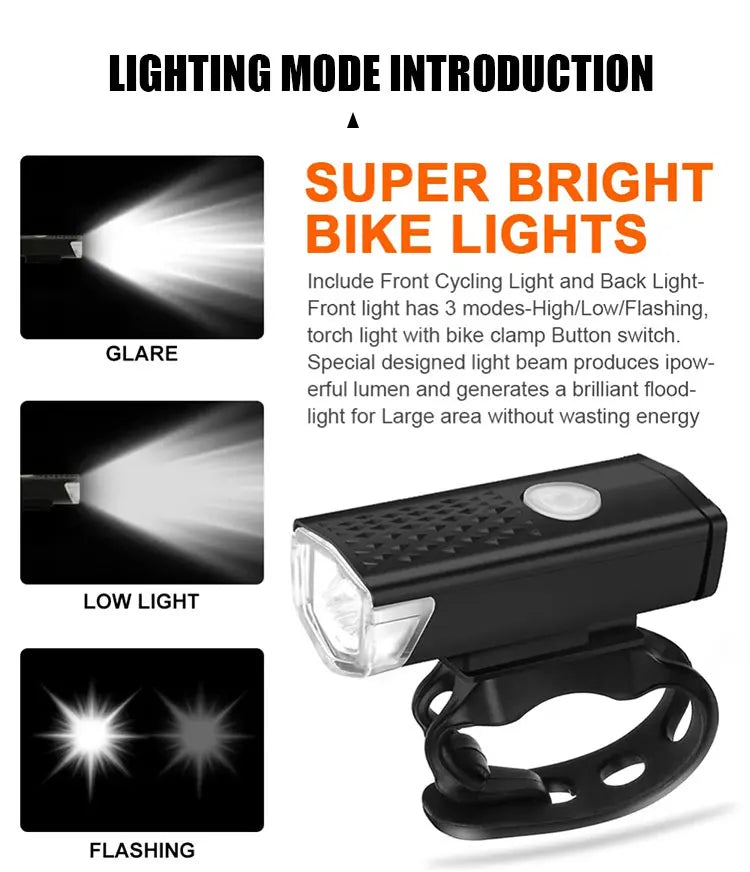 Waterproof MTB Bike USB rechargable LED light set